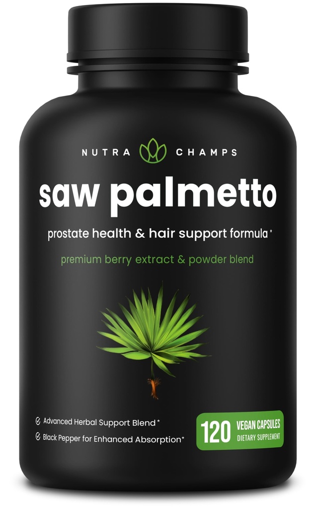 NutraChamps Saw Palmetto Supplemento per la salute della prostata [Extra Strength] 600mg Complesso con estratto, polvere di bacca e erbe - Supporta la frequenza di urinazione sana, 120 capsule