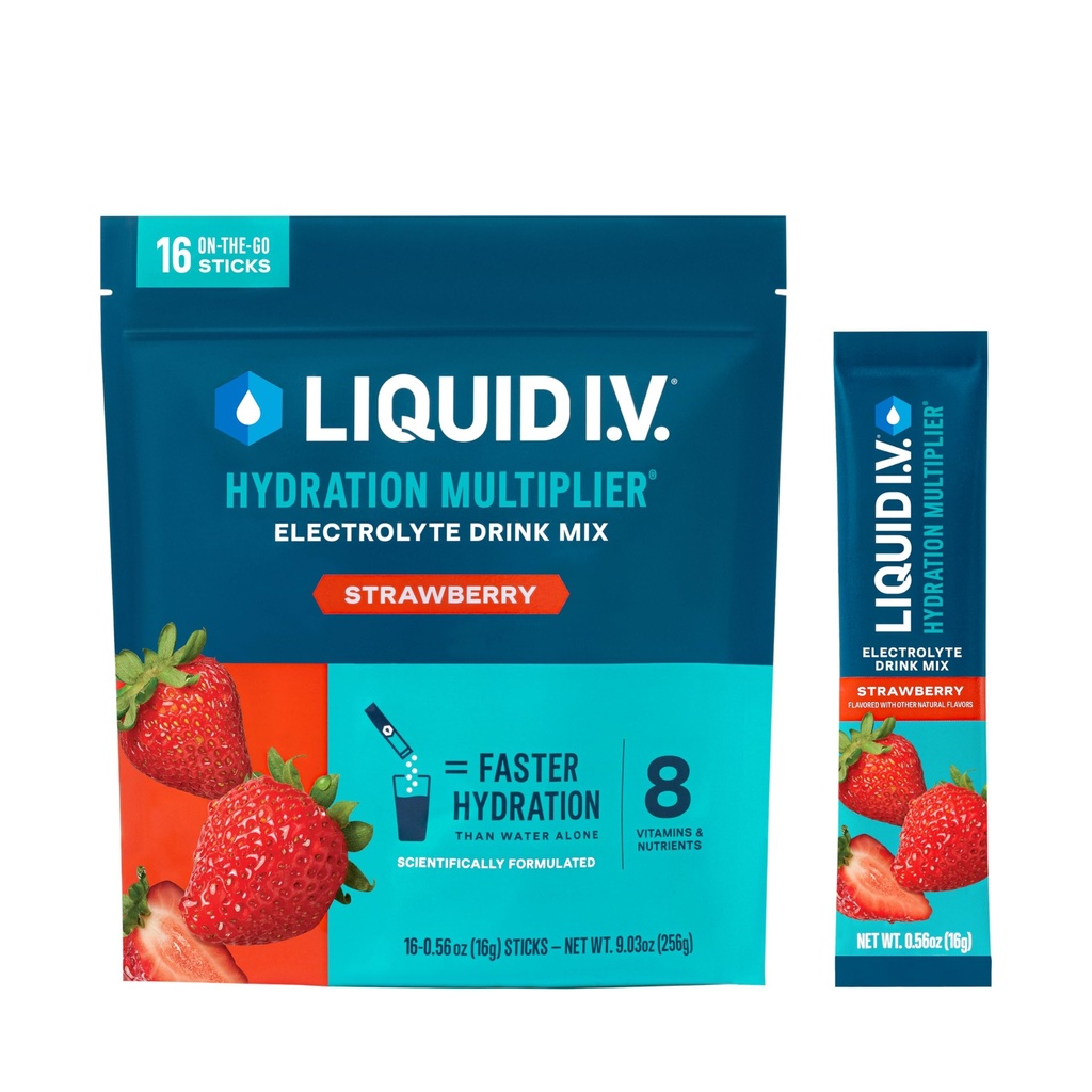 Liquido I.V.® Hydration Multiplier - Fragola | Miscelatore per bevande elettrolitiche | 1 Confezione (16 Serve)