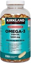 Kirkland Signature Super Concentrato Omega-3 Fish Oil 1200mg, EPA 500/DHA 250mg, 330 Softgel enterici trasparenti