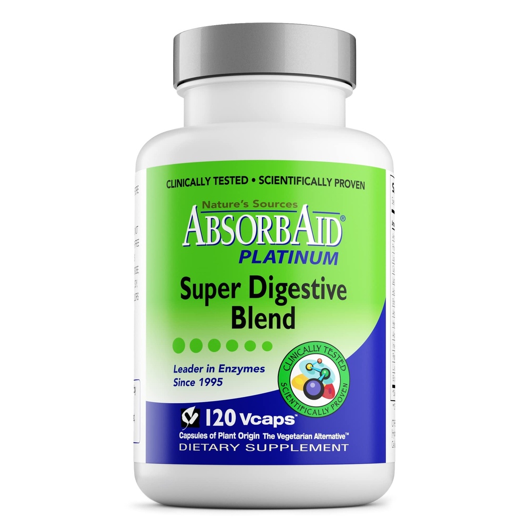 AbsorbAid Platinum Digestive Enzyme Support 120 vCaps, 12 Enzimi Digestivi Plus 2 Probiotici per Massimo Rilievo