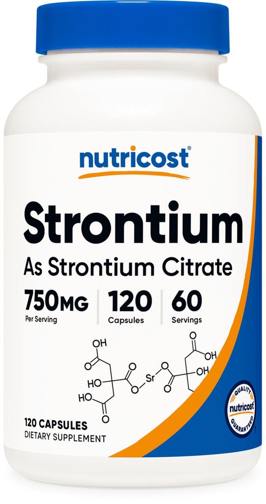 Nutricost Strontium Capsules 750mg, 120 Capsule - Vegetariano, Non OGM, Gluten Free