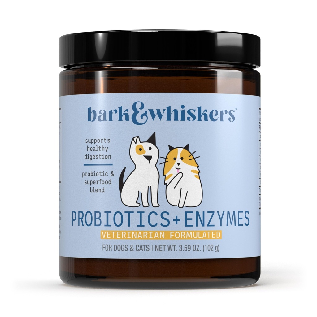 Bark & Whiskers Probiotics + Enzimi - Supporti Salute Digestiva & Sistema immunitario - Integratore Probiotico per Gatti & Cani - 60 Scoops