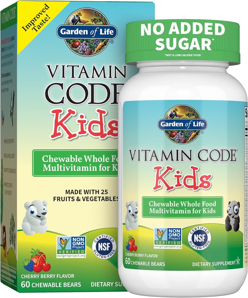 Giardino della vita Integratore Multivitaminico Vegetariano per Bambini - Codice Vitamina Bambini Chewable Raw Whole Food Vitamin con Probiotici, 60 Orsi Masticabili