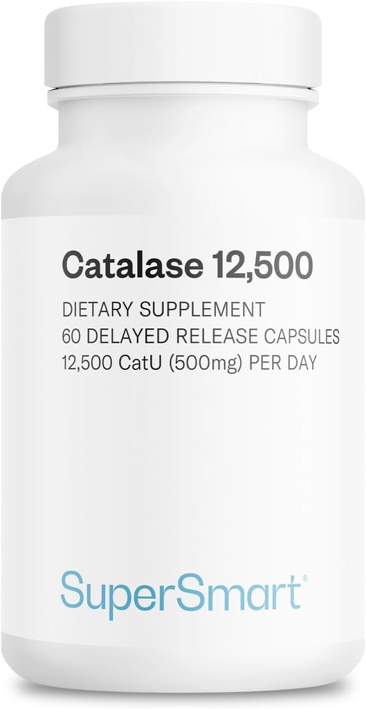 Supersmart - Catalase 500mg al giorno (12500 CatU) - Natural Enzyme - Anti Gray Hair Supplement | Non-GMO & Gluten Free - 60 capsule di rilascio ritardate