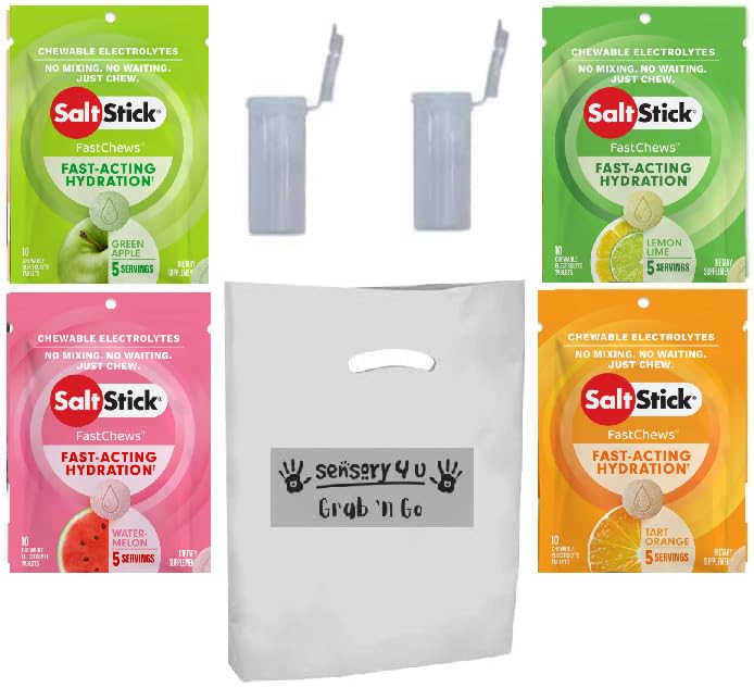 SENSORY4U Grab and Go Gift Set SaltStick con i nuovi Fastchews Flavors e Race Ready Tubes - Lime Lime Orange Green Apple e Watermelon Electrolyte Tablets