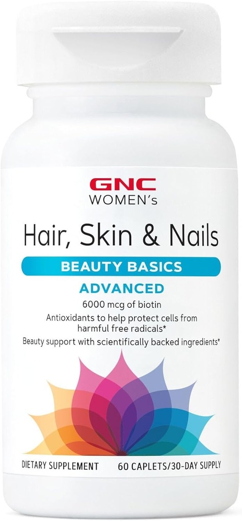 GNC Donna Capelli Avanzati, Pelle & Unghie Miscela Multivitamina quotidiana per le donne, Clinicamente Studiato Supporto di Bellezza contenenti Biotina, Acido Ialuronico, Collage, Luteina, 60 Caplets