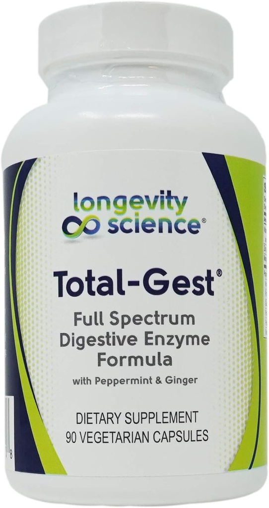 Longevità Scienza: Total Gest Full Spectrum Digestive Enzyme Formula 90 Capsule Vegetariani