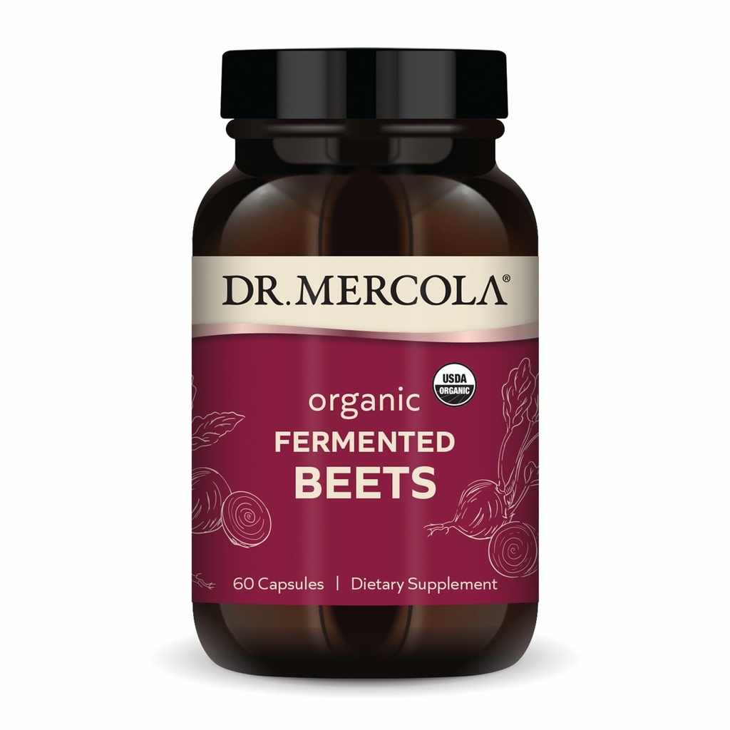 Dr. Mercola Organic Fermented Beets - Nitric Oxide Support - USDA Organic, Non-GMO, Gluten-Free & Soy-Free - 60 capsule