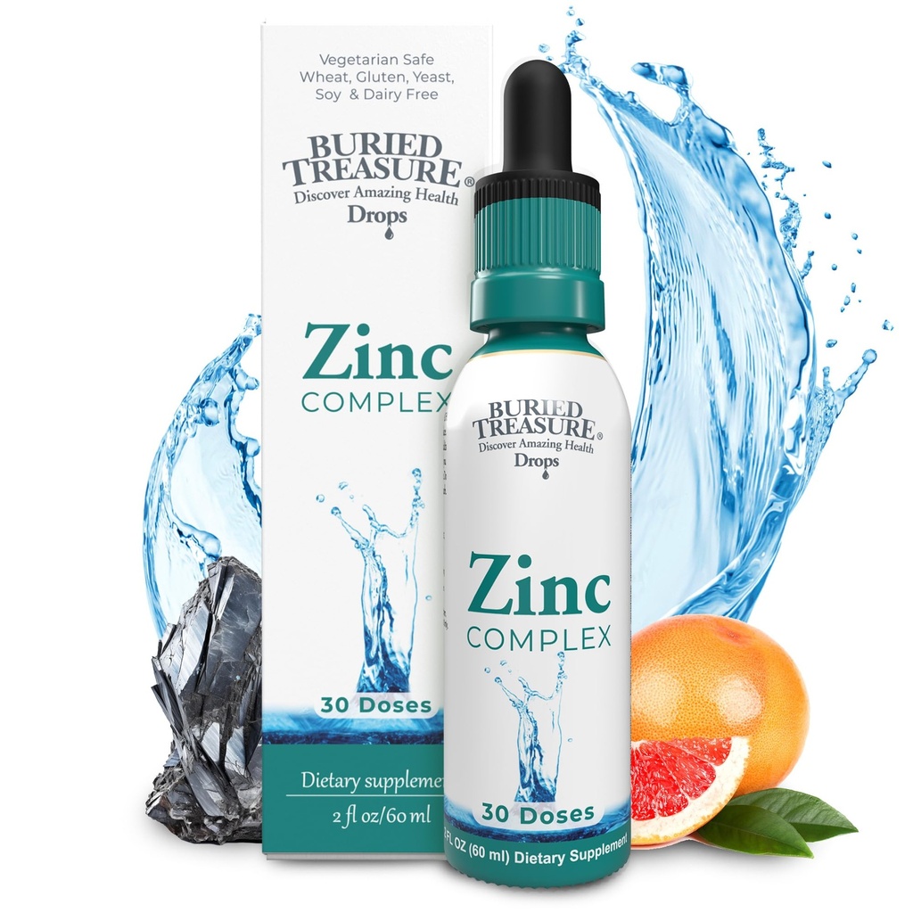 Gocce del complesso di zinco del tesoro buried - 30 Serve, 2 fl oz, supplemento di zinco ionico efficiente e biodisponibile