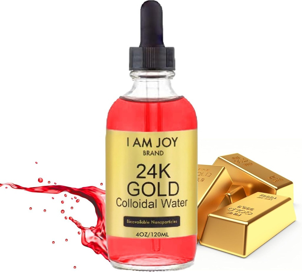 I Am Joy co. Liquido Colloidal Oro 24k 99.99% Pure 100ppm Ruby Red Water Basato Tutto Natural Electrolysis 4oz Vetro Bottiglia