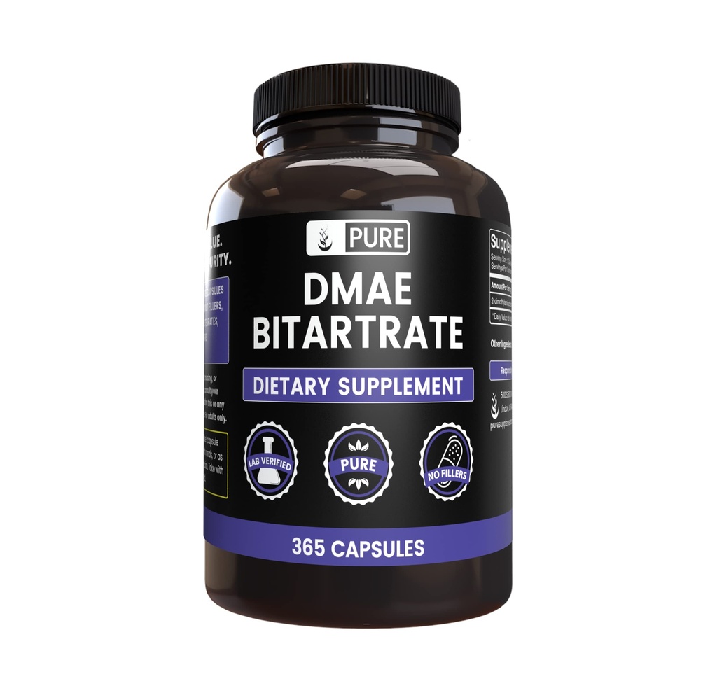 Ingredienti originali puri DMAE Bitartrate (365 capsule) No Filler di Magnesio o Riso, Sempre Pure, Verified Lab