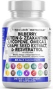 Vitamine di occhio di Nutra Pulite con Luteina di Bilberry e Zeaxanthin Supplementi Lycopene 40mg Resveratrolo Grape Seed Astaxanthin per gli occhi - Eye Care Health Support Eye Vitamina e Supplementi minerali