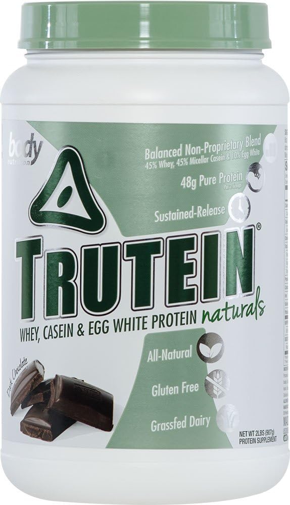 Body Nutrition Protein Powder - Trutein Naturals Dark Chocolate 2lb Whey, Casein & Egg White - Natural Low Carb Keto Friendly Drink - Produttore muscolare magra, perdita di peso, allenamento, recupero