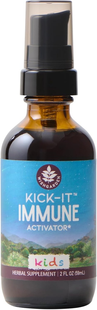 WishGarden Herbs Kick-It Immune per bambini - Integratore di supporto immunitario per bambini, Herbal Immune Defense & Immune Booster con Echinacea, OSHA, Elder, Rapid Baby e Toddler Immune Support Formula, 2oz