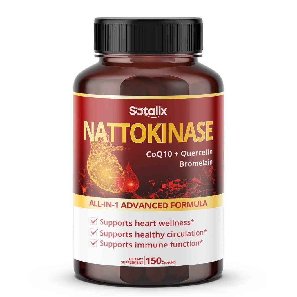 Nattokinase con CoQ10 + Quercetina di riso di lievito rosso + Bromelain - Booster immunitario - USA Made & Tested (Fornitura di 150 giorni)