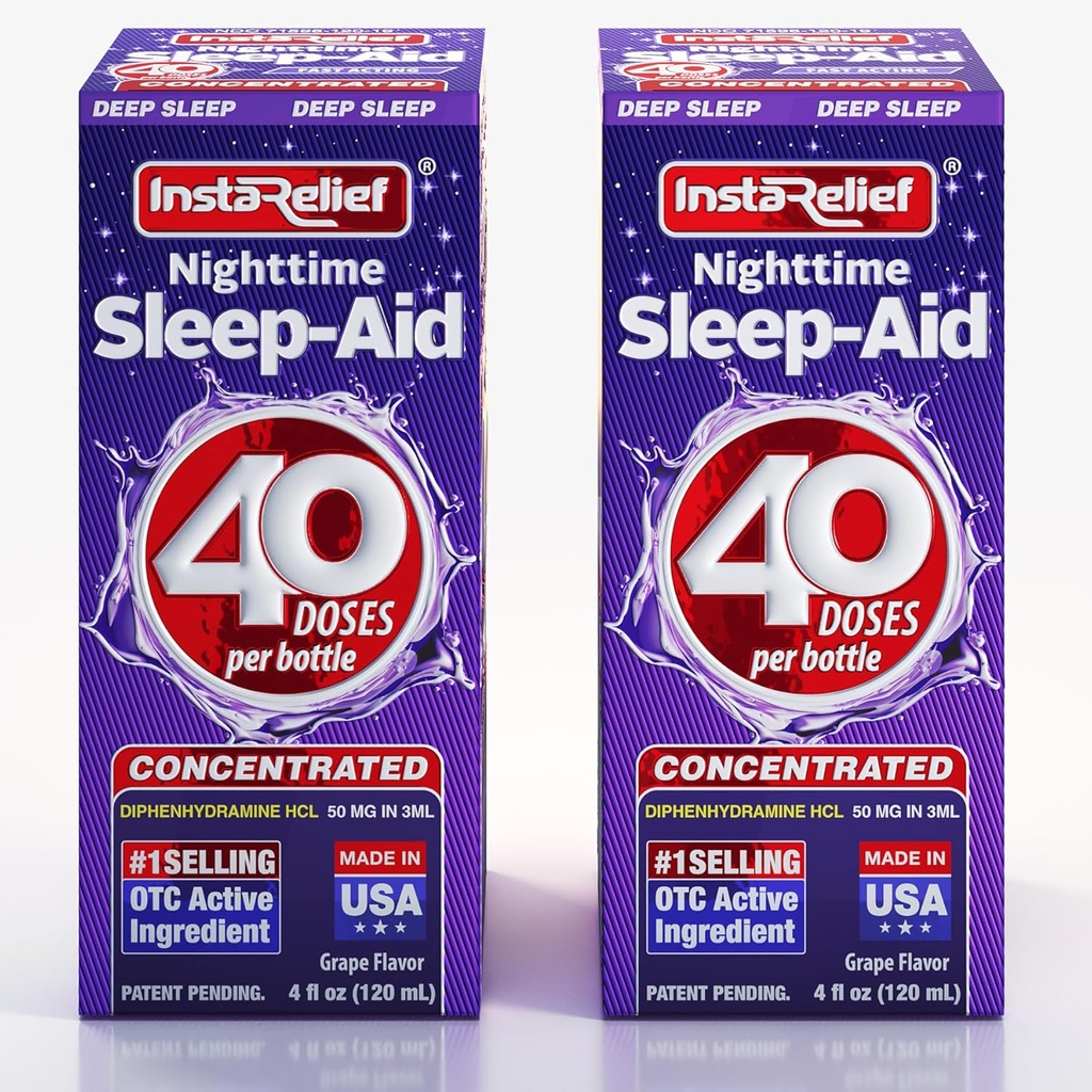 Nighttime Sleep-Aid Liquid, 50mg Diphenhydramine HCl, Twin Value Pack (80 Doses), Uva Flavor, Fall Asleep Fast & Stay Asleep Longer