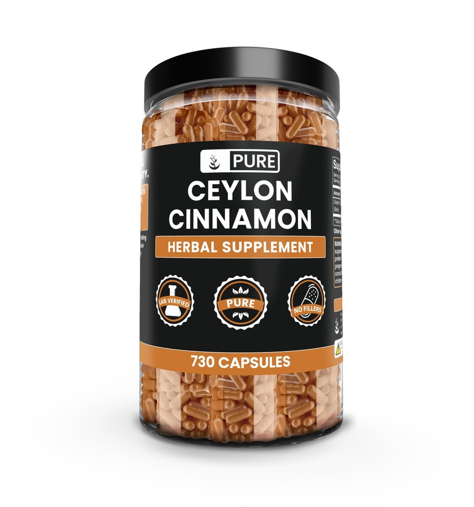 PURE ORIGINAL INGREDIENTI Cannella di Ceylon (730 capsule) No Filler di Magnesio o Riso, Sempre Pure, Lab verificato