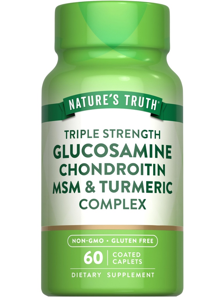 Verità della natura Glucosamine Chondroitin MSM Complex | 60 Caplets | con Turmeric | Formula a tripla resistenza | Non OGM e Gluten Supplemento gratuito