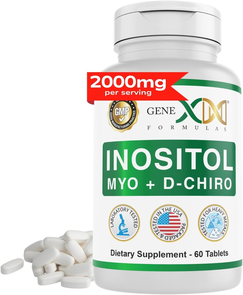 Genex Formulas 40:1 Myo-Inositol 2000mg D-Chiro Inositol 50mg (60 compresse) Supporta l'equilibrio dell'ormone e la funzione ovarica - Vegan, senza glutine, non OGM (30 giorni di alimentazione)