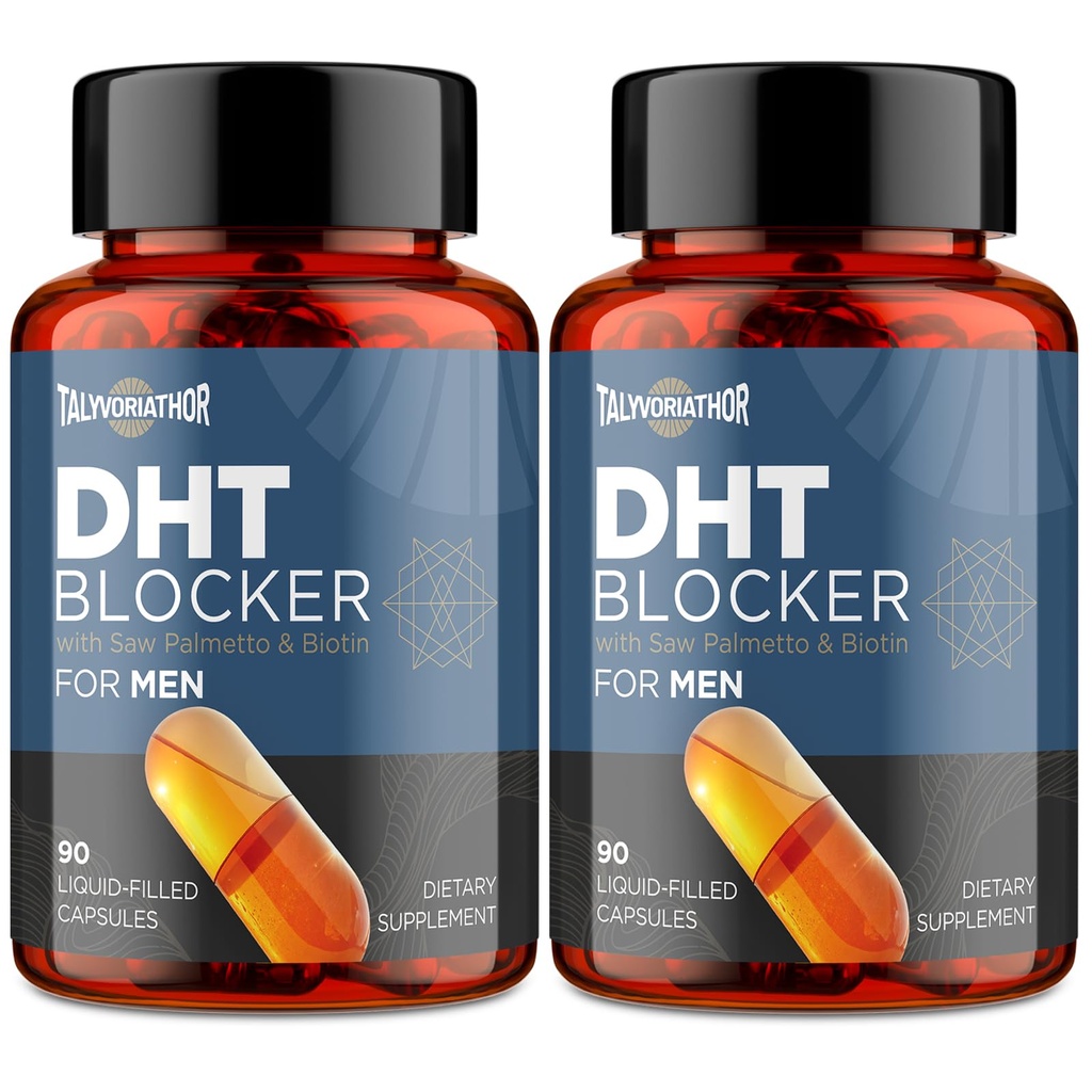 DHT Blocker per gli uomini con Saw Palmetto & Biotin, Formula per la crescita dei capelli in capsule liquide, Integratori per la perdita di capelli, Vitamine dicrescita dei capelli, Miscele di erbe nutrienti - 90 Capsule(2 Bottiglia)