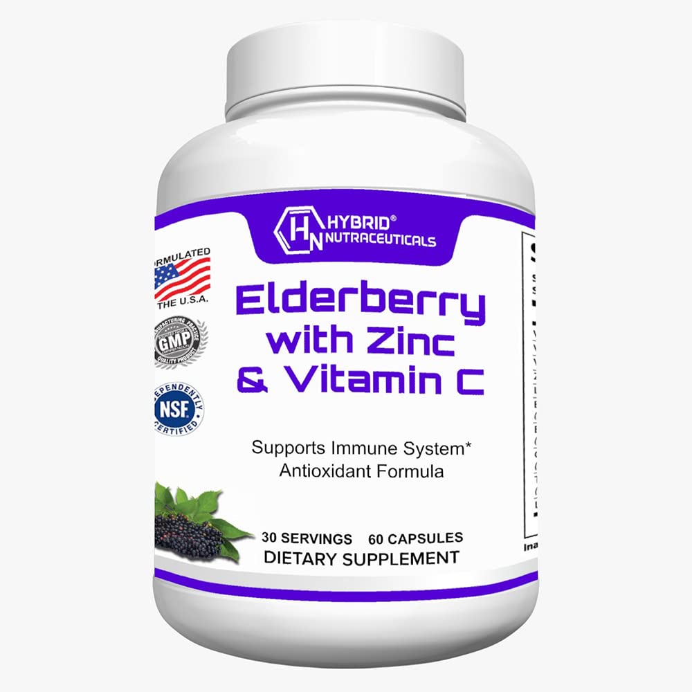 Ibrido Nutraceuticals Black Elderberry Capsule, con Echinacea, Turmerica, Aglio, Zinco, Vitamine C, E e B6, Probiotici e L-Glutamina (60 Capsule)