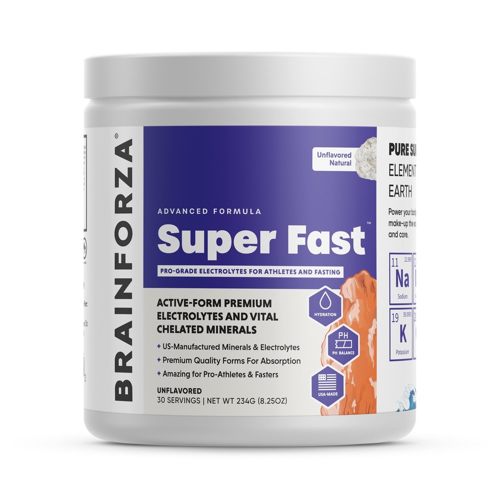 Cervello Forza Super Fast Keto Elettroliti per il digiuno - Elettroliti Premium, Senza Zucchero o Aroma w/Potassium, Sodio, Magnesio, Calcio, Zinco, Sale himalayano rosa, (30srv, Non aromatizzato)