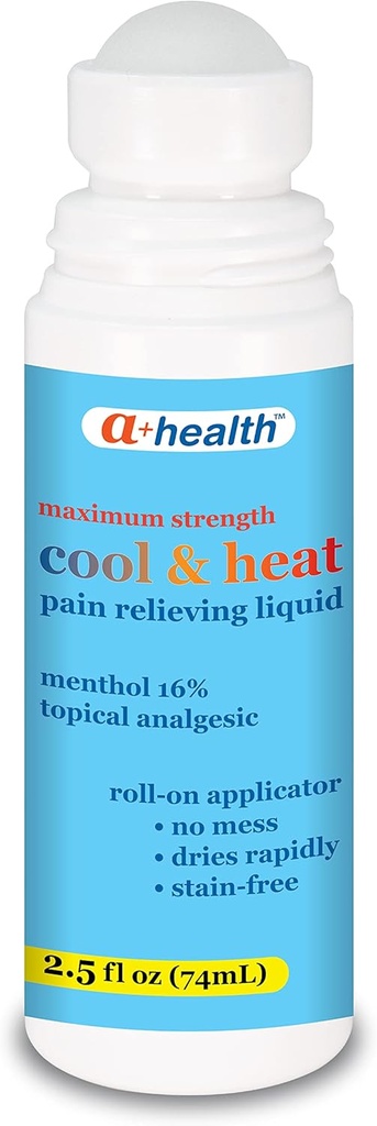 A+Health Cool & Heat Pain Relieving Liquid, Menthol 16%, Forza massima, Roll On, Made in USA, 2.5 fl Ounces (CoolHeat)