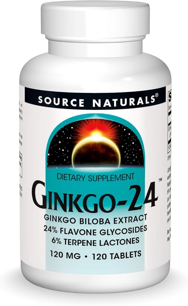 Fonte Naturals Ginkgo-24 - Ginkgo Biloba Estratto 120 mg Supporta l'acutezza mentale - 120 compresse