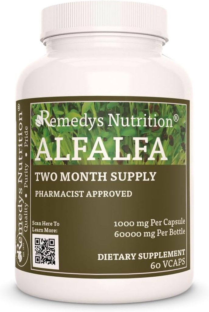 Remedy’s Nutrizione Alfalfa - 1.000 mg, 60 Vegan Capsules Integratore alimentare di erbe - Due mesi di fornitura