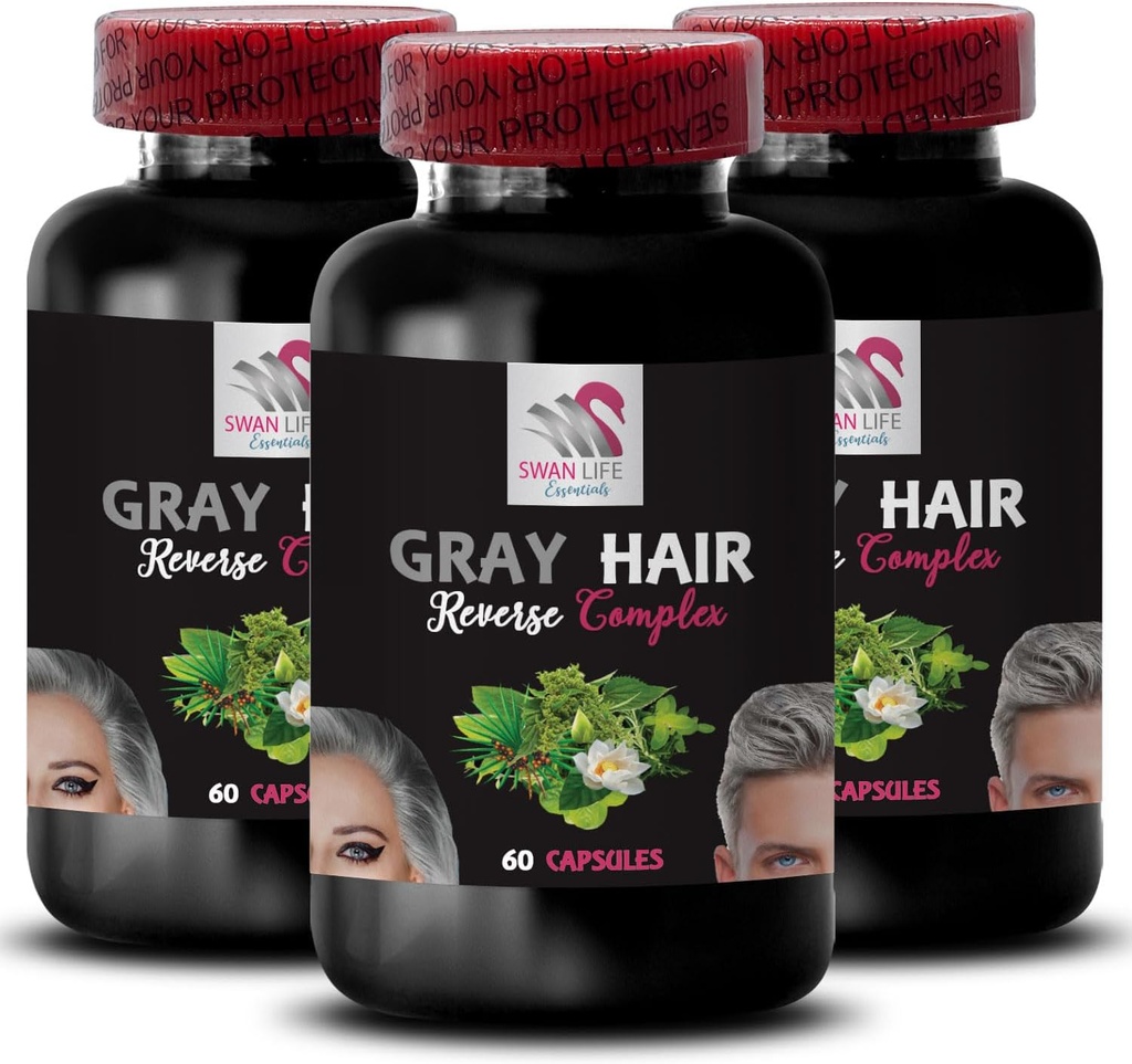 Tono giovanile - Grigio Hair Reverse - Biotin, Parti aeree di coda di cavallo, Saw Palmetto Berries, PABA, Natural Hair Complex, Sting Nettle Root, Hair Rejuvenation, Gioventù Capelli 3 Bottiglie 180 Capsule