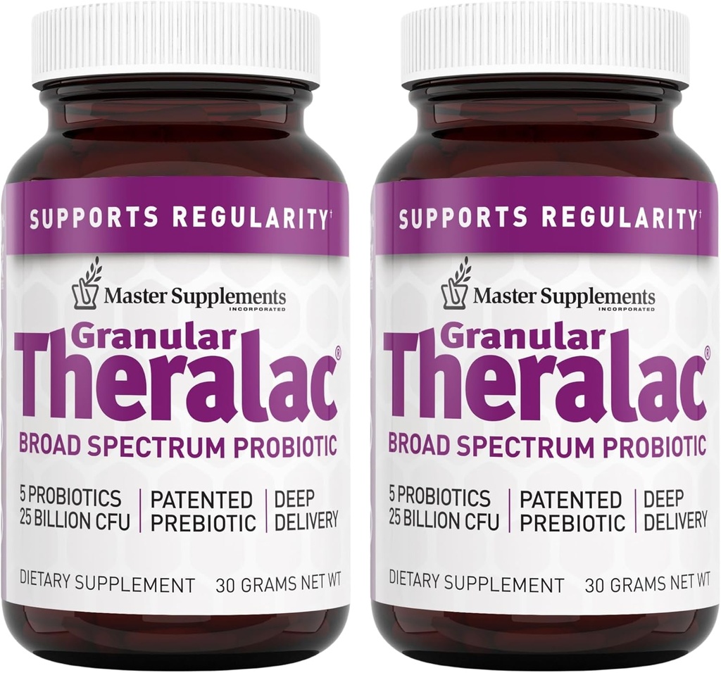 Master Supplements Granular Theralac - 1.05 oz, Confezione da 2 - Polvere Probiotica Multi-Strain per la salute ottimale del Gut - Grande per i bambini - Vegan, Gluten Free - 80 Total Servings