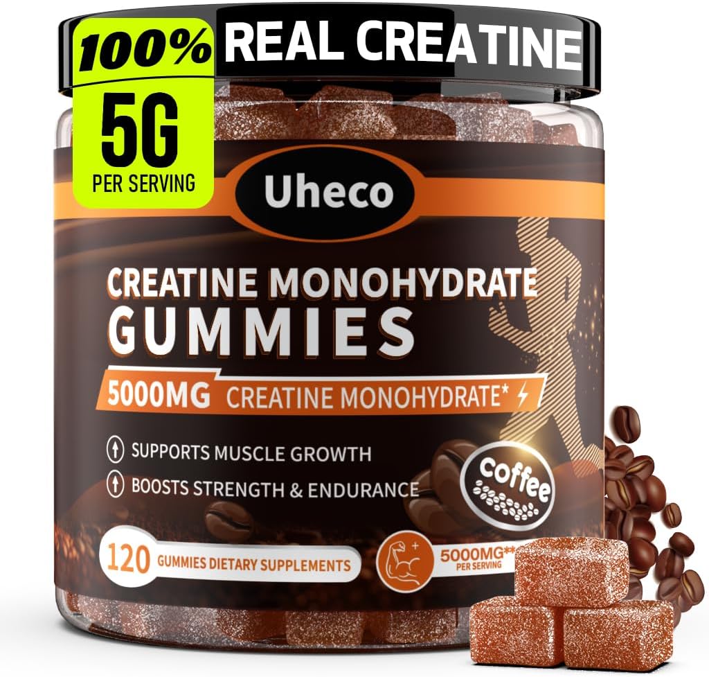 Gummie monoidrate di creatina di caffè per uomini e donne, contiene L-Taurina + vitamina B12, Betaina, L-citrullina per migliorare l'eccessiva resistenza all'esercizio, resistenza muscolare -120 conteggio