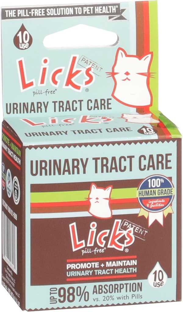 Licks Pill-Free Cat Urinary Tract Care - Cat UTI Care and Prevention Gel Packets - Integratore di infezione del tratto urinario per gatti - Omega 3 Fish Oil e L-Lysine Supplement - Gel Packets - 10 Usa