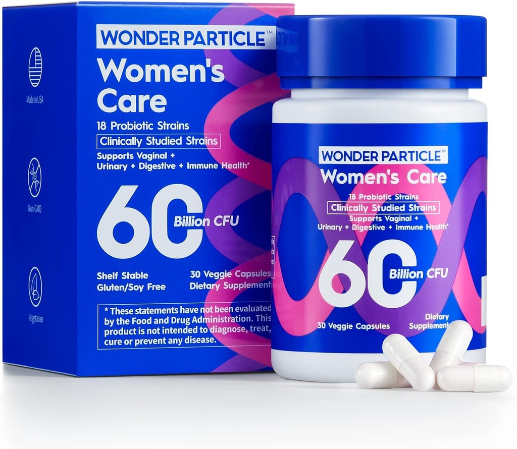 Probiotici per le donne con prebiotici e mirtillo, 60 miliardi di CFU, 18 Strains, Probiotico Quotidiano femminile, per la salute vaginale e UTI digestivo, Non OGM, No Soy&Gluten, 30ct