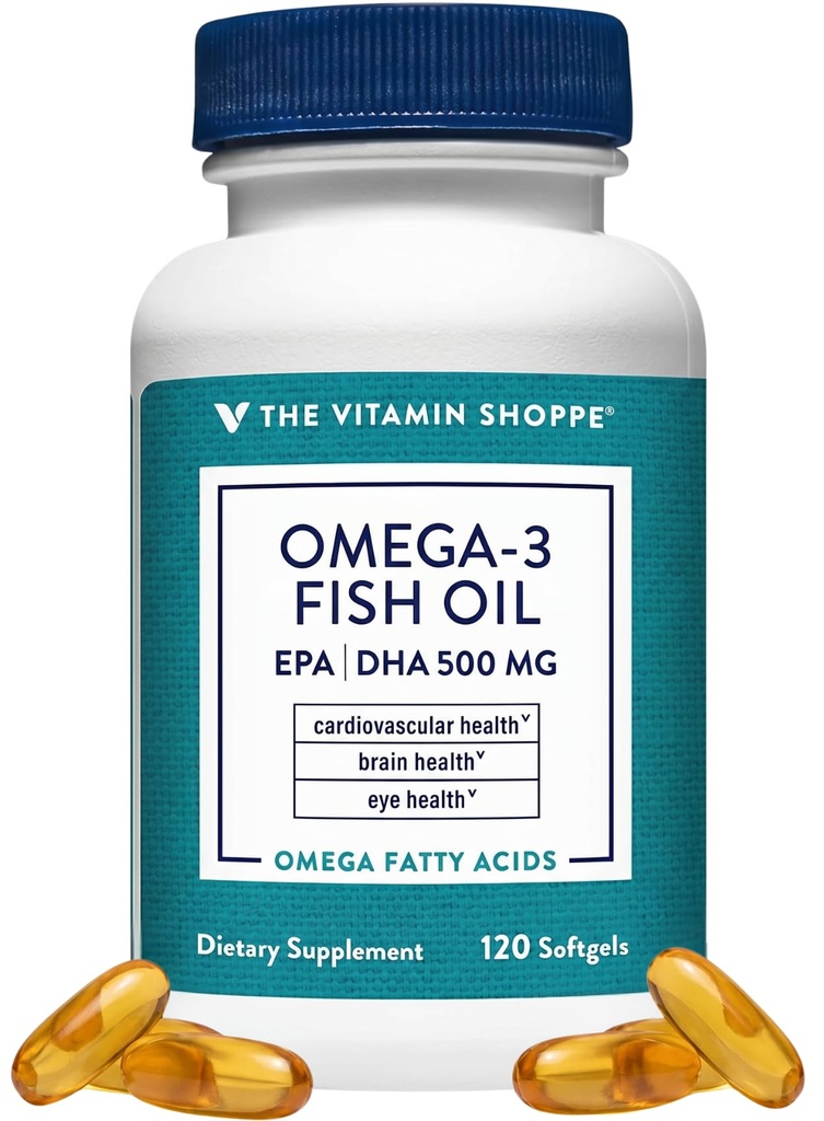 La vitamina Shoppe Omega 3 Fish Oil 1000mg, EPA 300mg & DHA 200mg, Purity Assured, Molecularly Distilled to Support Cardiovascolare, Joint and Brain Health (120 Softgels)