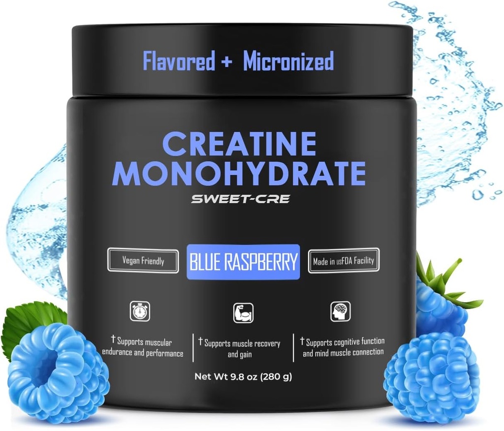 Creatina Monoidrato – 5g Creatina Monoidrato Polvere – Creatina avanzata per le donne e gli uomini – Integratori Bulk Creatina – Delicious Fruit Punch Flavor – 10oz (40 Servings, Blue Raspberry)
