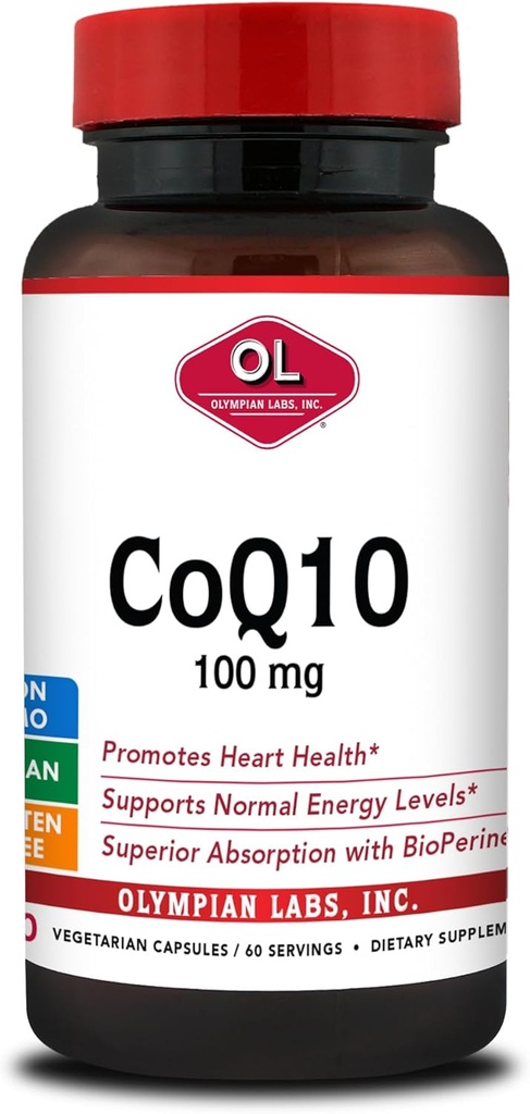Olympian Labs CoQ10 100mg Formulato con Bioperine per un maggiore assorbimento, Supporting Heart Health 60 capsule