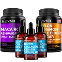5-in-1 Cannella di Ceylon (120ct), 4-in-1 Collage di Biotina sega Palmetto (2 fl oz - 3 Pack) & 6-in-1 Maca radice Ashwagandha (120ct) Bundle - Energia, Mood, capelli, pelle e supporto immunitario