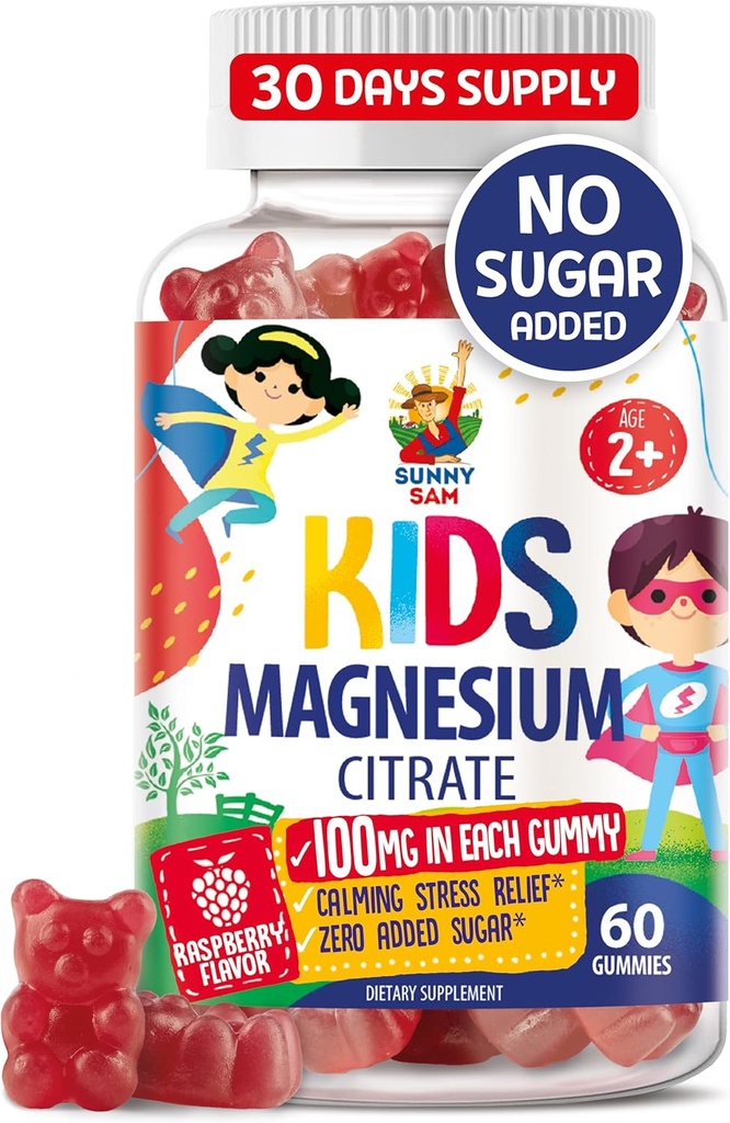 Gummie di Magnesio per Bambini & Adulti - 100mg - Cuciture di Magnesio Calma - Magnesio Citrato Chewable Supplement per Mood & Muscle Support - 60 Gummies
