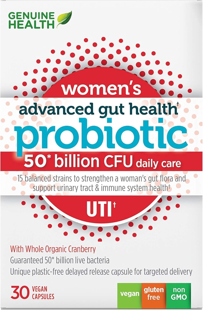 Probiotico quotidiano femminile per il supporto UTI, aiuta a promuovere un tratto urinario sano, multi-strain, formula organica con mirtillo, 30 capsule