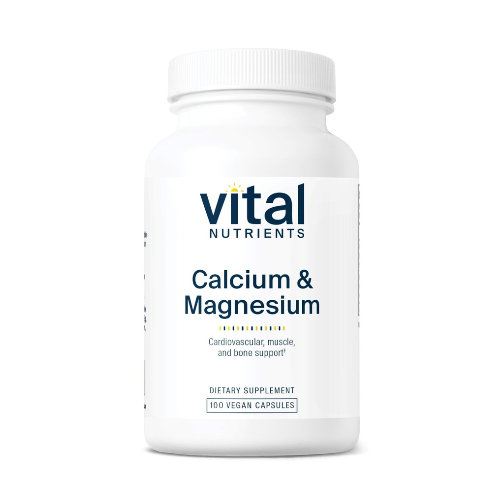 Vital Nutrients Calcium & Magnesium | Vegan Calcium Supplemento con Magnesio | Supporto Bone Forza, Muscolo e Cuore Salute* | Glutine, Latticini, Soy Free | Non-GMO | 100 Capsule