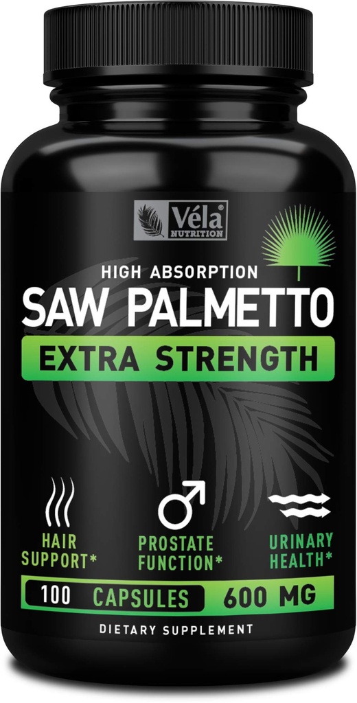 Vela Saw Palmetto Extra Forza Capsule Supplementi ad Alta Assorbimento - No Bad Smell - 1 Capsule x Giorno - 600 mg