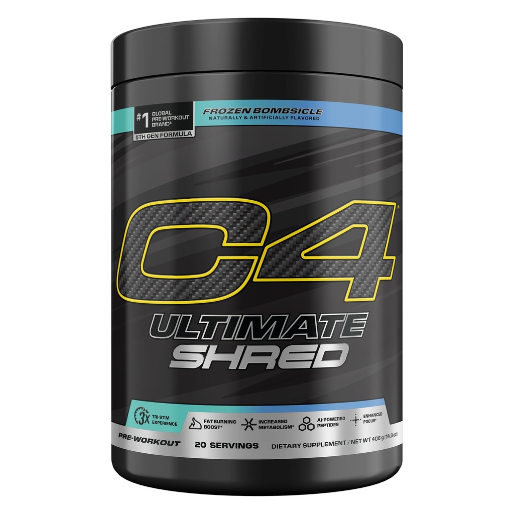 Cellucor C4 Ultimate Shred Pre Workout Powder, Integratore Metabolismo con Cayenne Extract+300mg Caffeina+TeaCrine+Dynamine - Bombicella congelata, 20 Serve