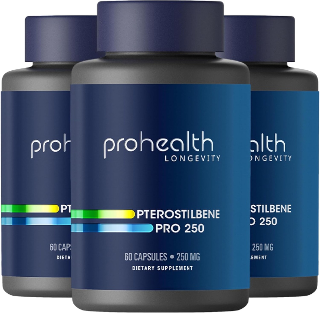Supplemento Pterostilbene (250 mg, 60 capsule) | Clinically Proven, Antiossidante Testato di Terzi per la salute del cuore e del cervello | attiva i geni di longevità (3 pacchetto)