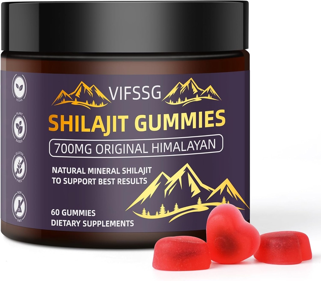 Shilajit Gummies, Gummies senza zucchero, 500 Mg Shilajit Pure Himalayan Organic, Shilajit Supplement, Shilajit Resin, Gold Grade Nature Shilajit con 4 in-1 Complesso per il supporto energetico, 60 Gummies