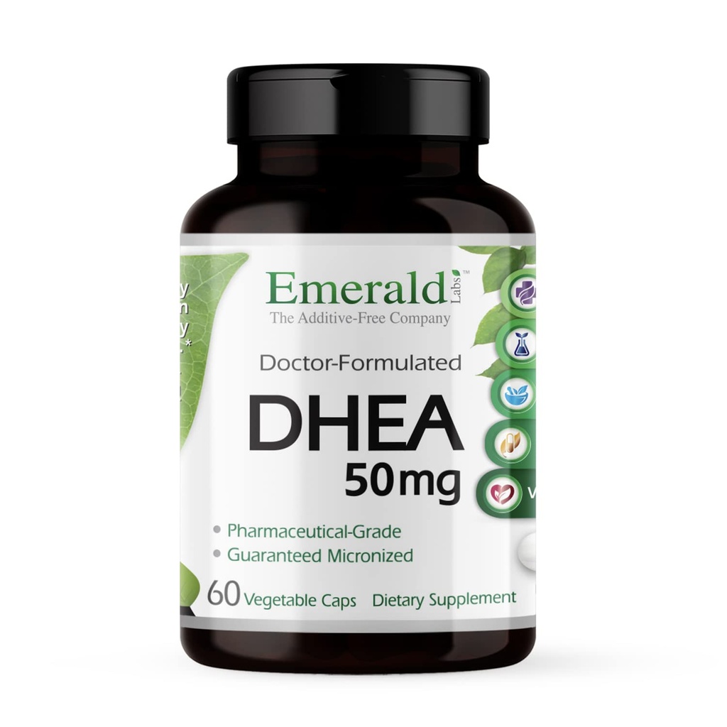 Emerald Labs DHEA 50mg - Supplemento di supporto surrenale per aiutare l'equilibrio dell'ormone* - senza glutine - 60 capsule vegetali (alimentazione di 60 giorni)
