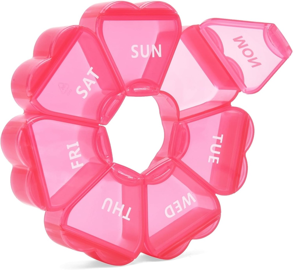 Pink Weekly Pill Organizer, Pill Box 7 giorni, Daily Vitamin Case with Large Capacity Compartments, Pills Containers for Fish Oil Medicine and Other Supplements
