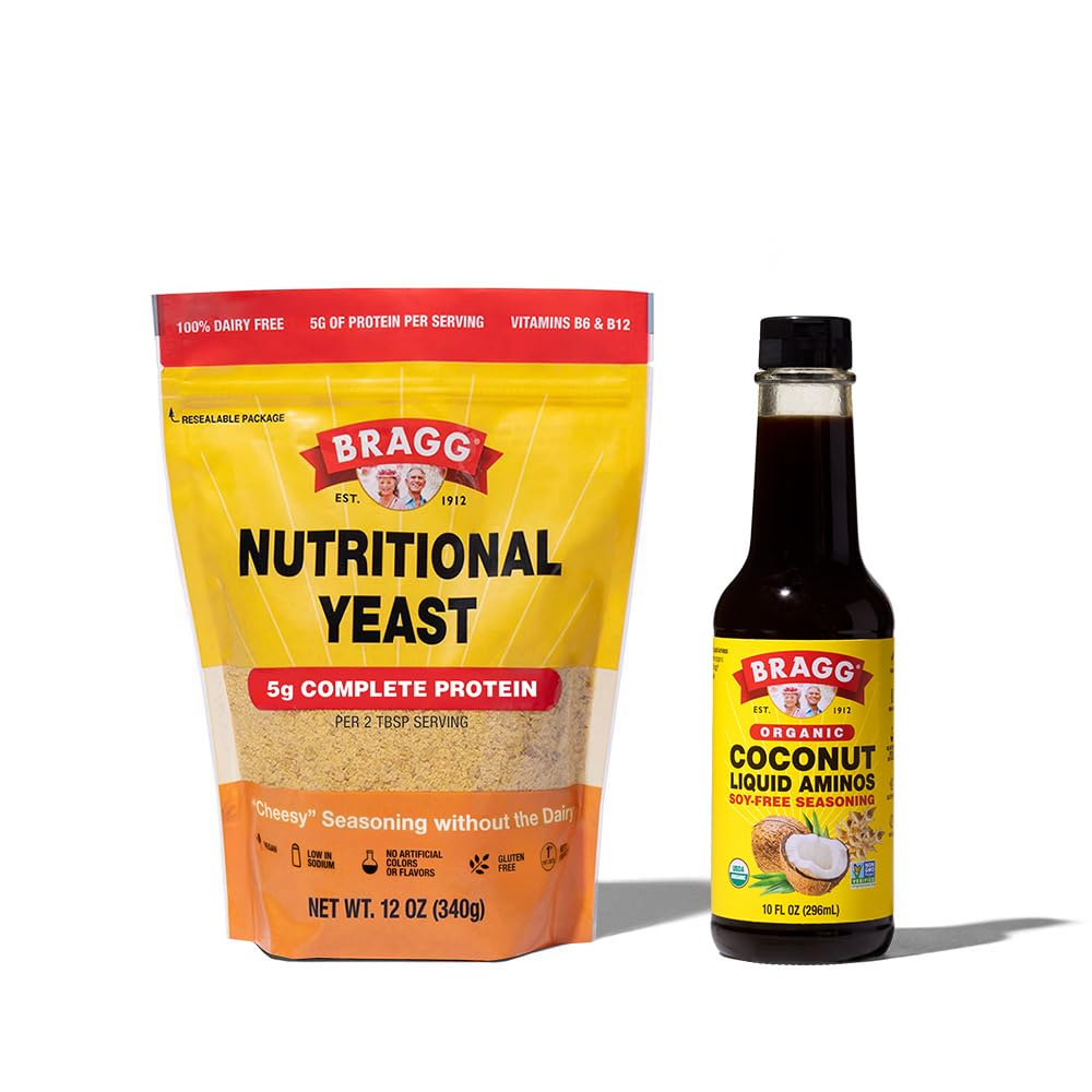 Bragg Premium 12 Ounce Nutritional Yeast Seasoning Pouch - Vegan, Gluten Free Cheese Flakes and Coconut Aminos, All Final Seasoning, 10 Oz, Single