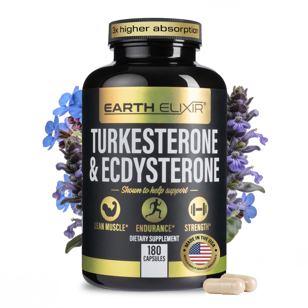 Turkesterone & Ecdysterone – Supporto di testosterone naturale, supplemento di 2-in-1 ad alta potenza per uomini e donne con 95% Beta Ecdysterone - Forza, energia e vitalità – 180 capsule