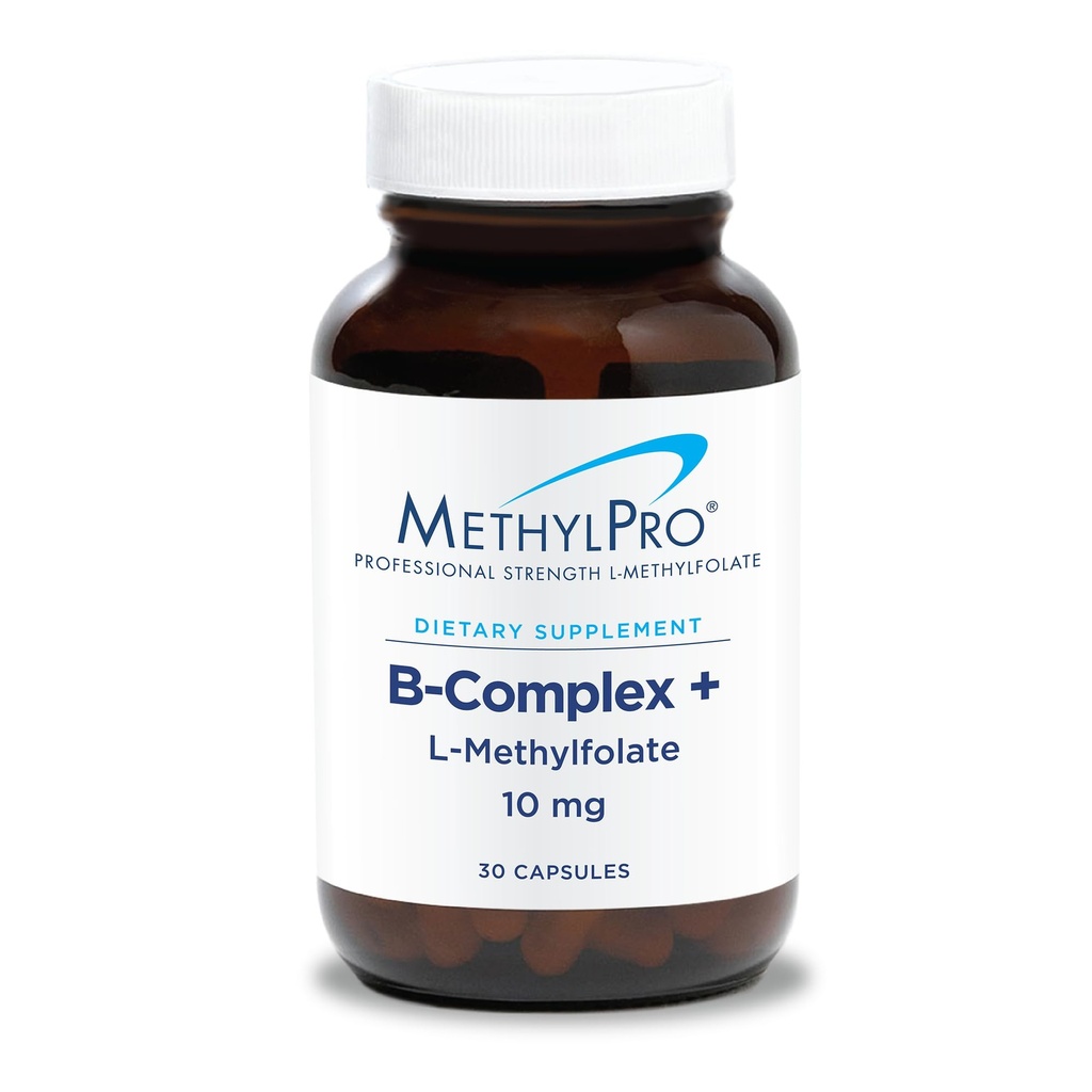 MethylPro B-Complex + L-metilfolato 10 mg - Complesso di vitamina B etilato per le donne e gli uomini, supporto di energia cellulare con follia, niacina e biotina, VIT B supplemento - 30 capsule vegane